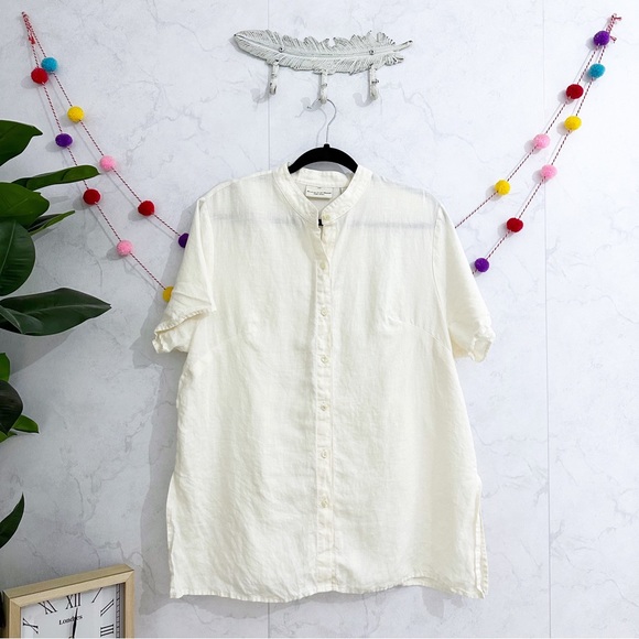 Amanda Smith Tops - Amanda Smith 1X Cream 100% Pure Linen Short Sleeve Button Front Tunic Top